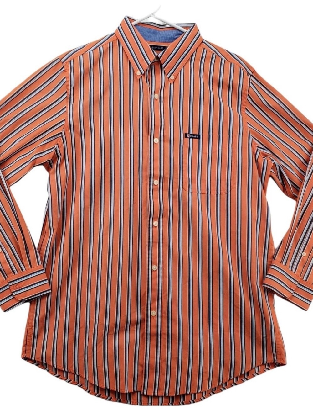 Chaps Orange, Navy & White Striped Button-Down Shirt